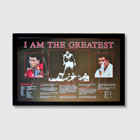 Muhammad Ali "I am the Greatest" Framed print showing career highlights and biographical details